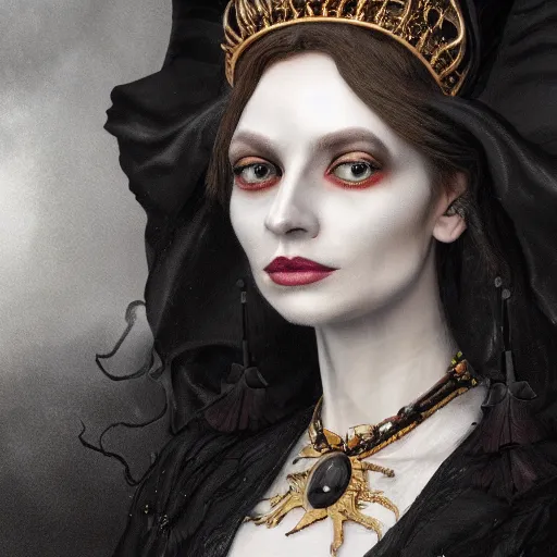 Image similar to realistic unknown alien victorian queen witch civilization portrait detailed 8 k