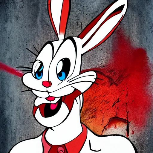 Prompt: bugs bunny gangster with blood spray, rule of thirds, airbrush, insanely detailed, photorealistic, 8 k.