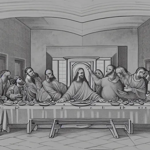 Prompt: one line art of the last supper