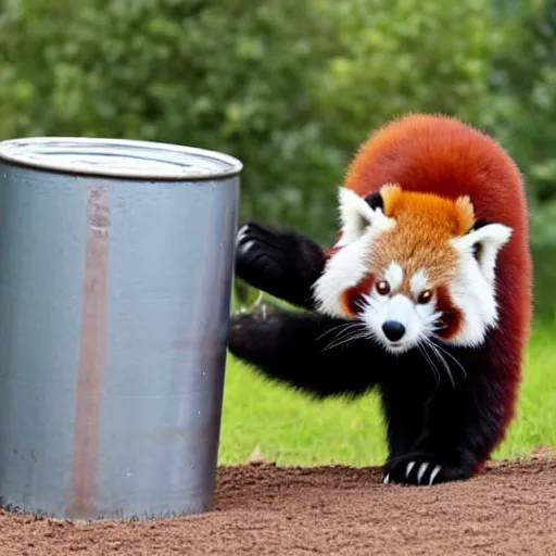 Image similar to a red panda doing a keg stand