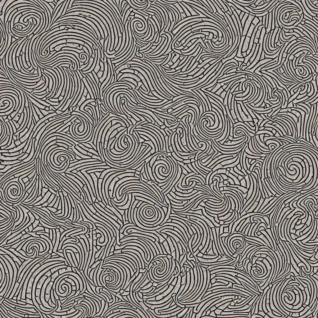 Prompt: optical illusion woodblock print, fractalized crystals stamp pattern