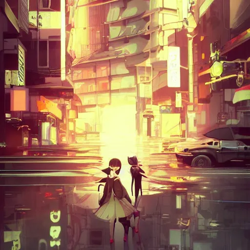 Image similar to luxury advertisement, white and yellow colors. highly detailed post-cyberpunk sci-fi close-up schoolirl in asian city in style of cytus and deemo, mysterious vibes, by Ilya Kuvshinov, by Greg Tocchini, nier:automata, set in half-life 2, beautiful with eerie vibes, very inspirational, very stylish, surrealistic, perfect digital art, mystical journey in strange world, bastion game