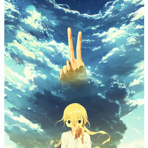 Image similar to a rough golden crystal with human head and hands, poster art by makoto shinkai, featured on pixiv, environmental art, official art, anime, movie poster