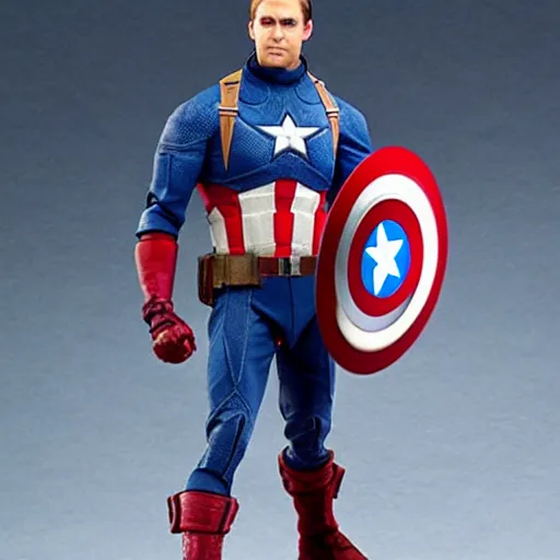 Image similar to a wax statue of captain america, action figure, detailed, smooth,