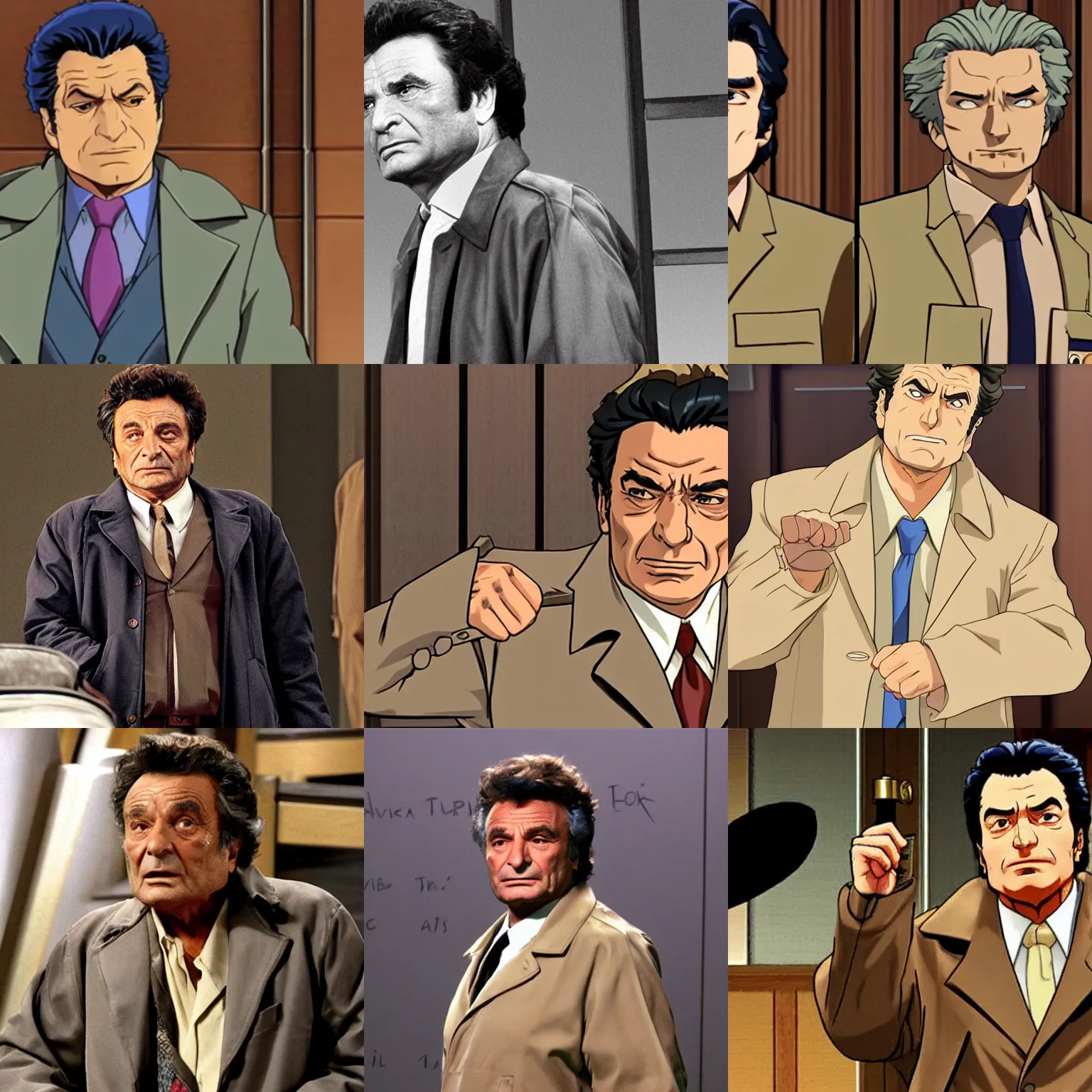 Prompt: peter falk as columbo in a tan trenchcoat in phoenix wright ace attorney