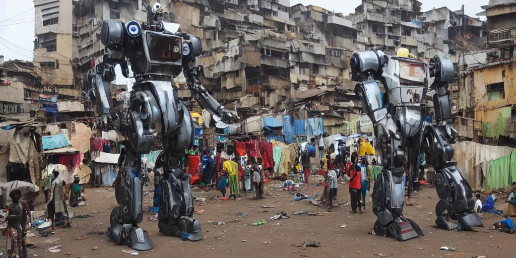 Image similar to giant mecha ROBOT of AJEGUNLE SLUMS of Lagos,