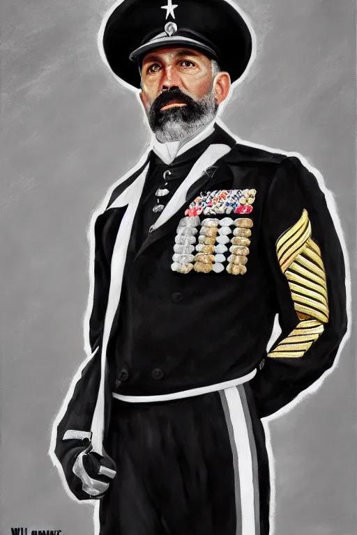 Image similar to full body portrait of the dictator of the san antonio spurs, 1 8 8 9, in full military garb, silver, black, white, greg popovich, oil on canvas by william sidney mount, trending on artstation