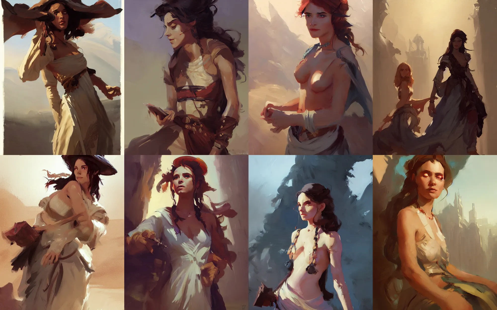 Prompt: portrait of nomad young woman tramp in dress cloth greg manchess portrait painting of bard, d & d, fantasy, medium shot, asymmetrical, intricate, elegant, matte painting, illustration, hearthstone, by greg rutkowski, by greg tocchini, by james gilleard, by joe fenton