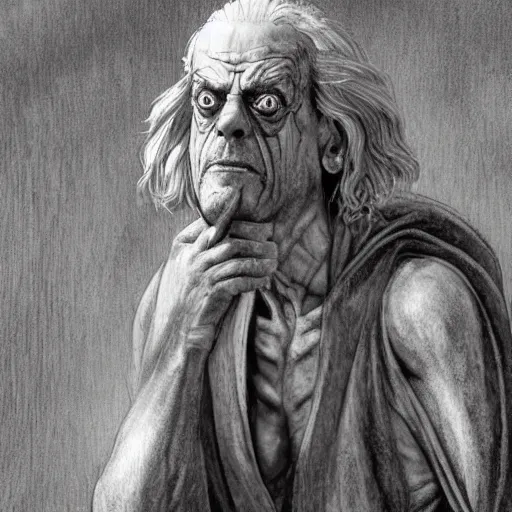 Image similar to Christopher Lloyd as belial, full_body!!, dungeons and dragons, highly_detailed!!, Highly_detailed_face!!! , artstation, concept art, sharp focus, illustration, art by Leonardo da Vinci and Michelangelo and Botticelli