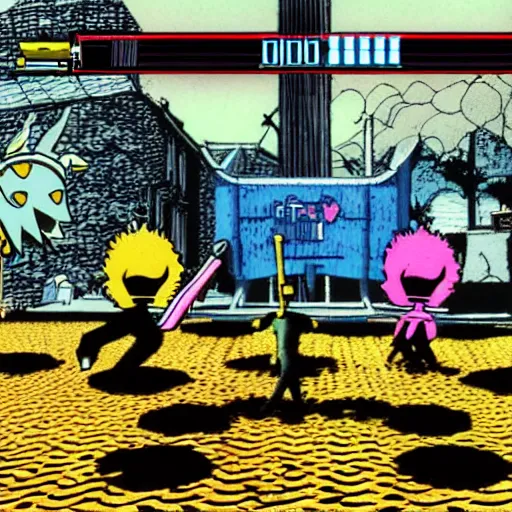 Image similar to hylics 2 first person battle screenshot