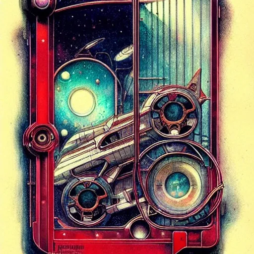 Prompt: ( ( ( ( ( 1 9 5 0 s retro future intricate machine spaceship window. muted colors. ) ) ) ) ) by jean baptiste monge!!!!!!!!!!!!!!!!!!!!!!!!! chrome red