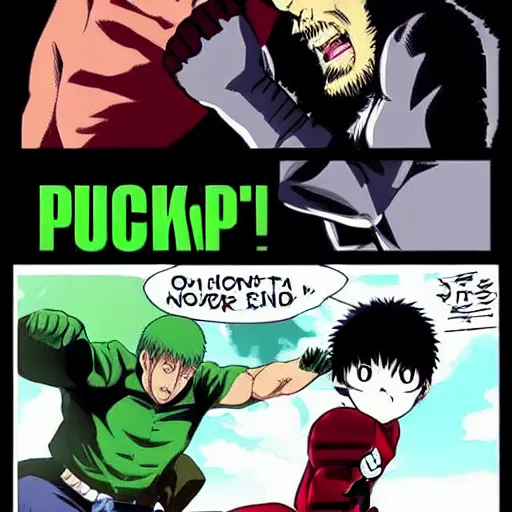 Image similar to Chuck Norris punching One Punch Man in the style of One Punch Man