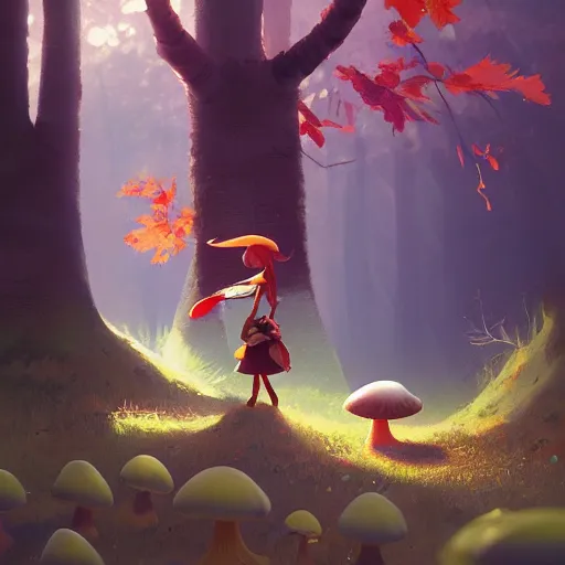 Prompt: goro fujita ilustration a cheerful girl collecting mushrooms in the forest, characterized by masamune shirow and greg rutkowski, character art, sharp focus, highly detailed, artstation