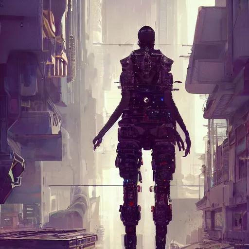 Prompt: a giant walking machine in a cyberpunk world, au naturel, hyper detailed, digital art, trending in artstation, cinematic lighting, studio quality, smooth render, unreal engine 5 rendered, octane rendered, art style by klimt and nixeu and ian sprigger and wlop and krenz cushart