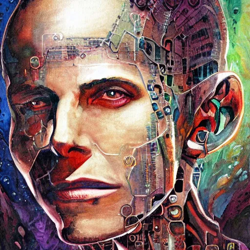 Image similar to neuromancer, painted by howard lyon