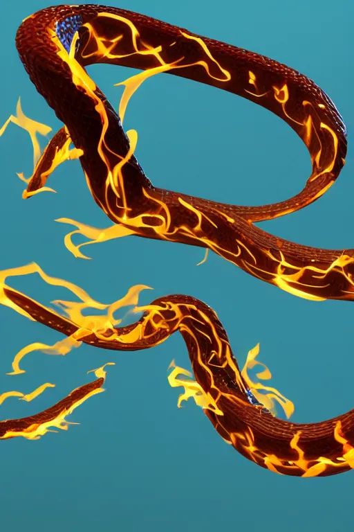 Image similar to a 3d rendered snake spitting fire made of french fries in a mc donalds commercial, 4k sharp, 3d render , cinema4d by Beeple and pixar