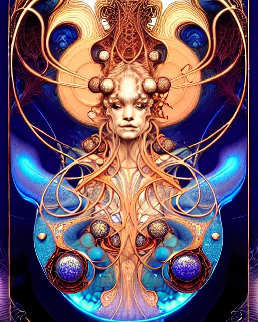 Image similar to a portrait of gemini water and fire fantasy character portrait made of fractals facing each other, art nouveau mandala, ultra realistic, wide angle, intricate details, the fifth element artifacts, highly detailed by peter mohrbacher, hajime sorayama, wayne barlowe, boris vallejo, aaron horkey, gaston bussiere, craig mullins