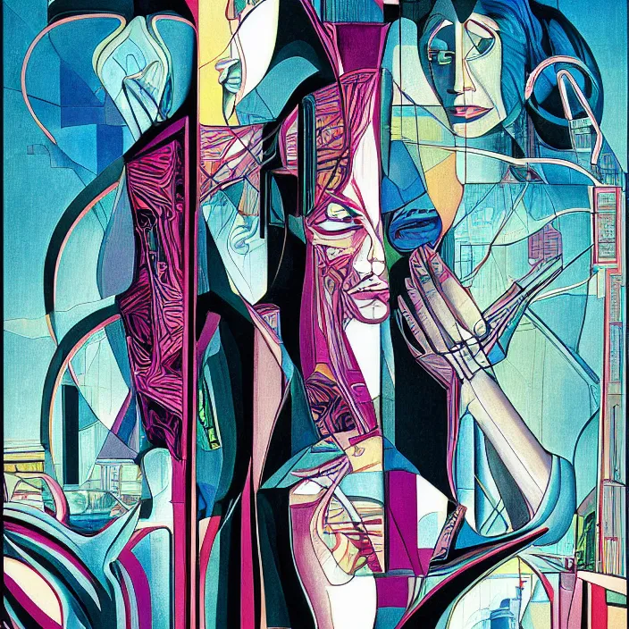 Image similar to cyberpunk woman designed by corbusier, by alex grey, by santiago calatrava