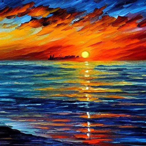 Image similar to sunset on the caribbean bay, by leonid afremov