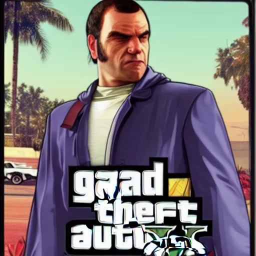 Prompt: gta 5 cover art of a bent aux cord