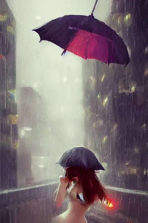 Image similar to cute girl in the rain under an umbrella, by wlop, concept art, poster