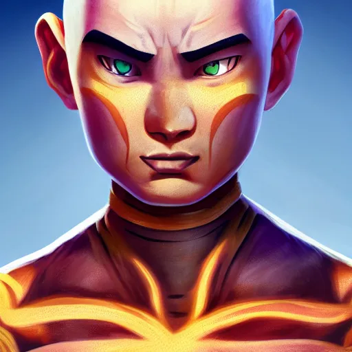 Image similar to highly detailed full body portrait Aang the Last Airbender, concept art, digital art, studio lightning, bright colors, intricate, masterpiece, photorealistic, hiperrealistic, sharp focus, high contrast, intricate, Artstation HQ, DeviantArt trending, 4k UHD, Unreal Engine 5