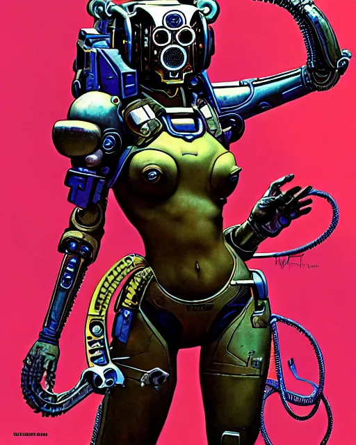 Image similar to d. va from overwatch, heavey metal magazine cover, in the style of r. giger, frank frazetta, esteban maroto, richard corben, pepe moreno, matt howarth, stefano tamburini, tanino liberatore, luis royo and alex ebel