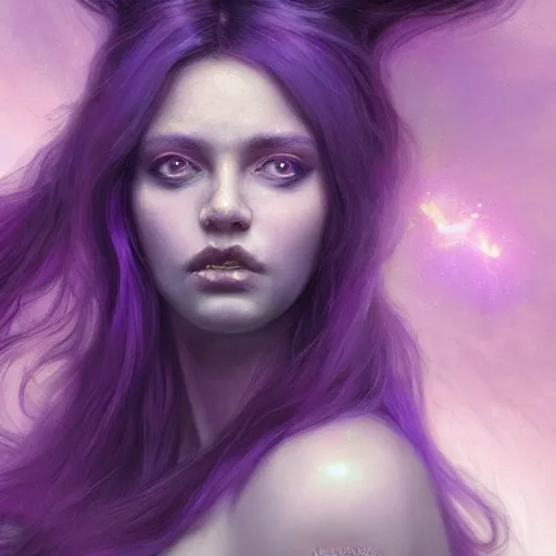 Prompt: epic portrait an nebulae goddess with flowing purple long hair and glowing purple eyes, sweaty skin, beautiful face, digital painting, artstation, concept art, soft light, hdri, smooth, sharp focus, illustration, fantasy, intricate, elegant, highly detailed, D&D, matte painting, in the style of Greg Rutkowski and Alphonse Mucha and artemisia, 8k, highly detailed, jurgens, rutkowski, bouguereau, pastoral, rustic, georgic, detailed concept art, illustration, colorful pastel, painting, detail, ultra detailed, digital art, 4K,