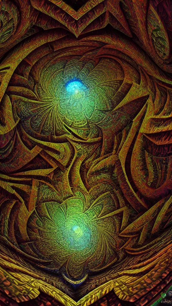 Prompt: 3d fractal background by Escher, magic tree, dmt, tripy, psychedelic, mandelbulb 3d, digital art, high details, depth of field, hard lighting, trending on artstation, deviantart, octane render, HD, 8k