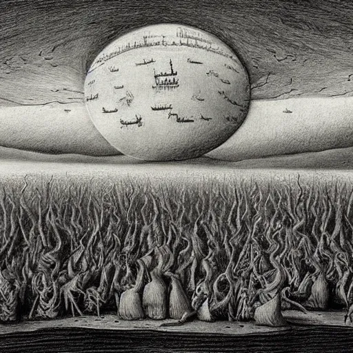 Prompt: the end of the world by hironymous bosch, detailed drawing,