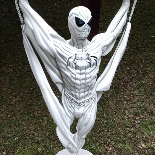 Prompt: spiderman greek marble statue, web sling, marble statue, white highly detailed