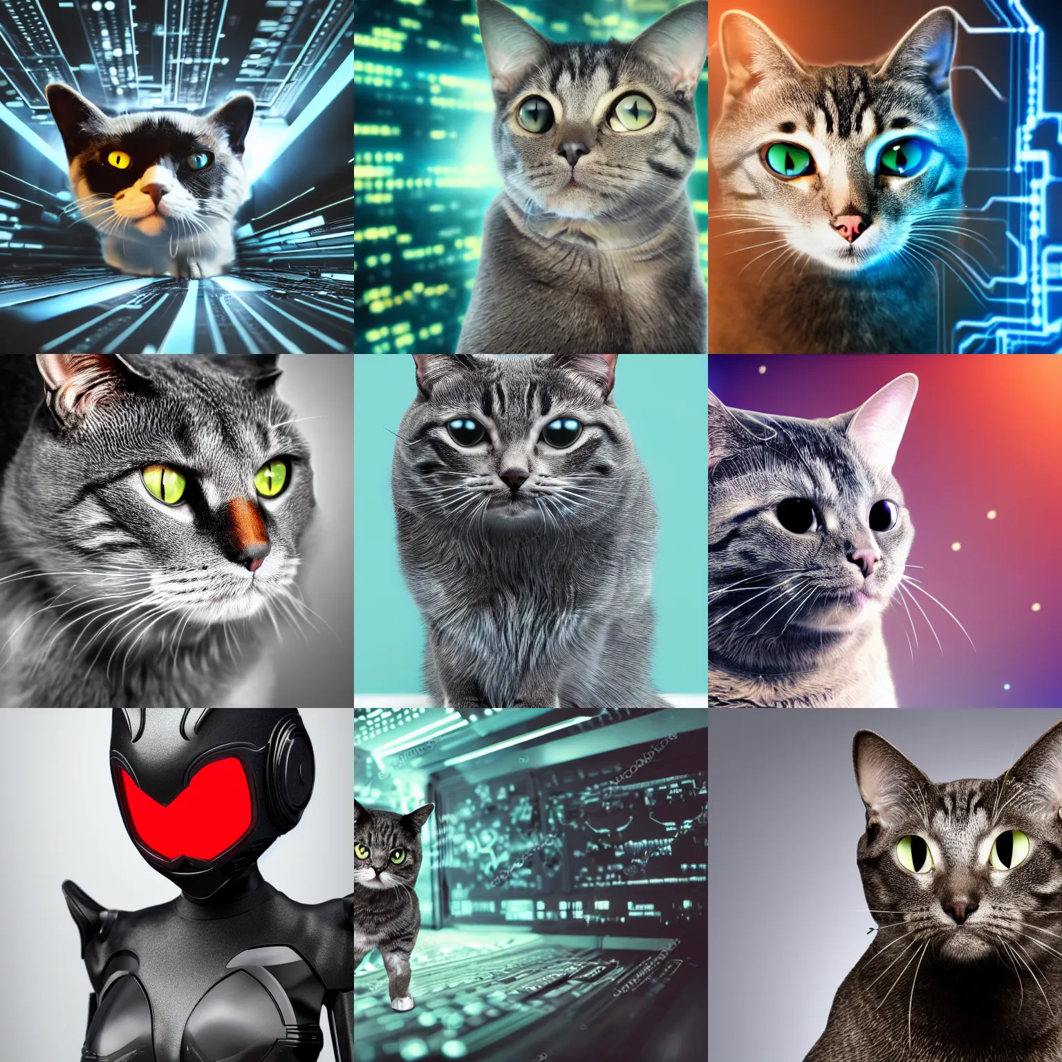 Prompt: cyber - cat in year 2 1 3 0. professional studio photo. 8 k.