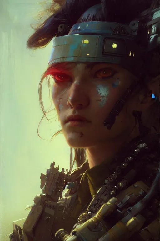 Prompt: full character portrait max mad cyberpunk, future tech solider girl character design, final fantasy face, painting by gaston bussiere, katsuya terada, nc wyeth, greg rutkowski, craig mullins, vermeer, trending on artstation, jeffery catherine jones