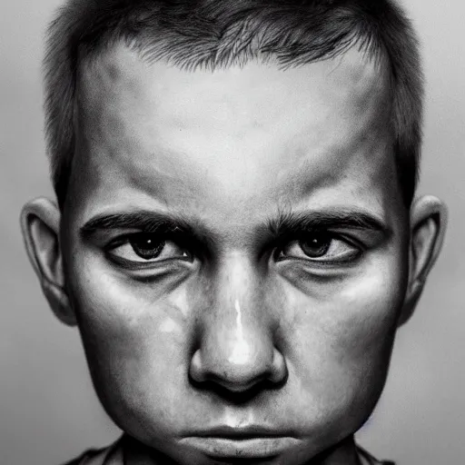 Image similar to high quality high detail portrait by juan francisco casas, hd, a remorseless psychopath, intense unsettling look in the eyes, photorealistic lighting