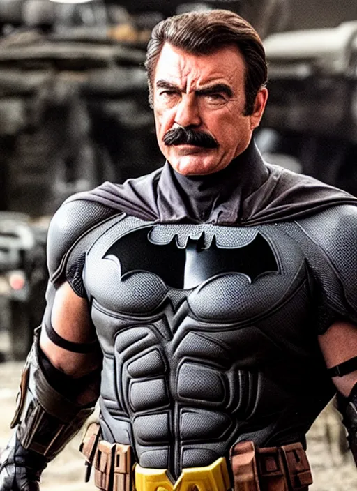 Image similar to film still of tom selleck as batman in the batman 2 0 2 2, 4 k