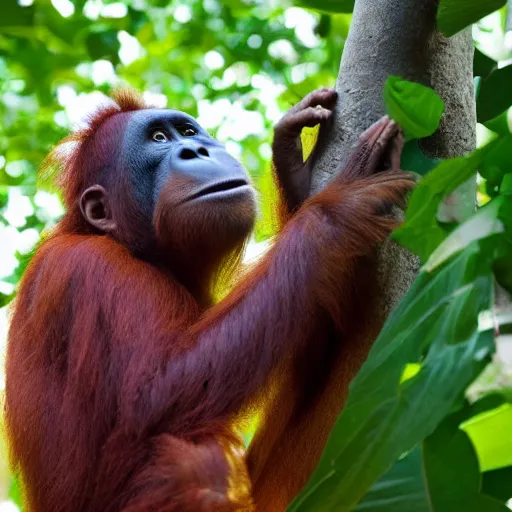 Image similar to Blindfolded Orangutan trying to solve Rubic cube