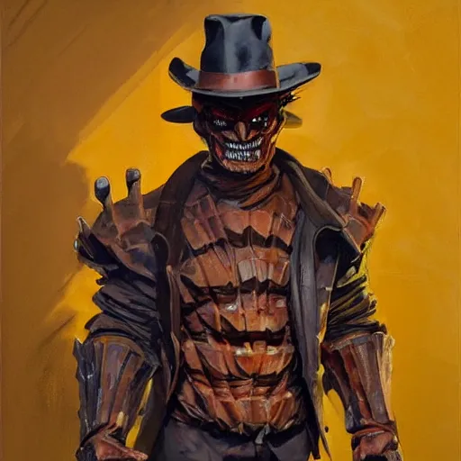 Image similar to greg manchess portrait painting of partially armored freddy krueger as overwatch character, medium shot, asymmetrical, profile picture, organic painting, sunny day, matte painting, bold shapes, hard edges, street art, trending on artstation, by huang guangjian and gil elvgren and sachin teng