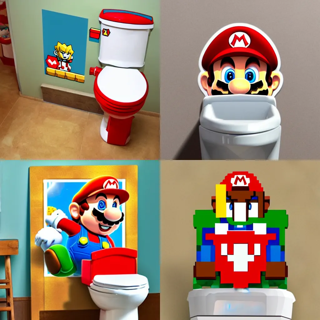 Prompt: Super mario seating in toilet, Sticker illustration