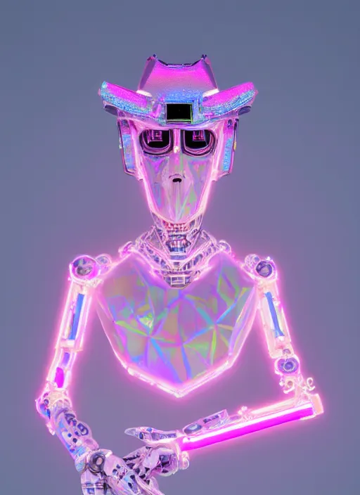 Image similar to photo of fullbodied baroque and bladerunner delicate neon diamond sculpture of robot onyx albino marble prince kai harvatz dotado pink iridescent robotic mask psychedelic, reclining, glowing magenta face, crown of white diamonds, cinematic lighting, photorealistic, octane render 8 k depth of field 3 d