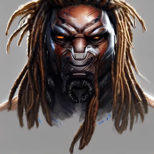 Image similar to predator redesign, portrait, highly detailed, dreadlocks, mandables, digital painting, trending on artstation, concept art, illustration