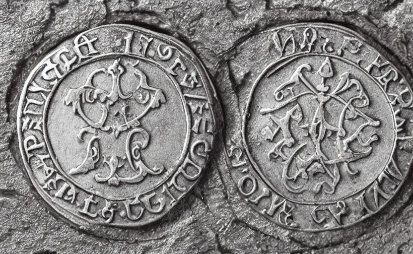 Prompt: “Medieval silver coin, detailed, studio photograph”