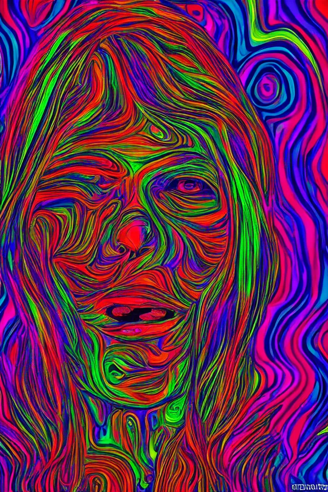 Image similar to hollow face portrait, stunning psychedelic background