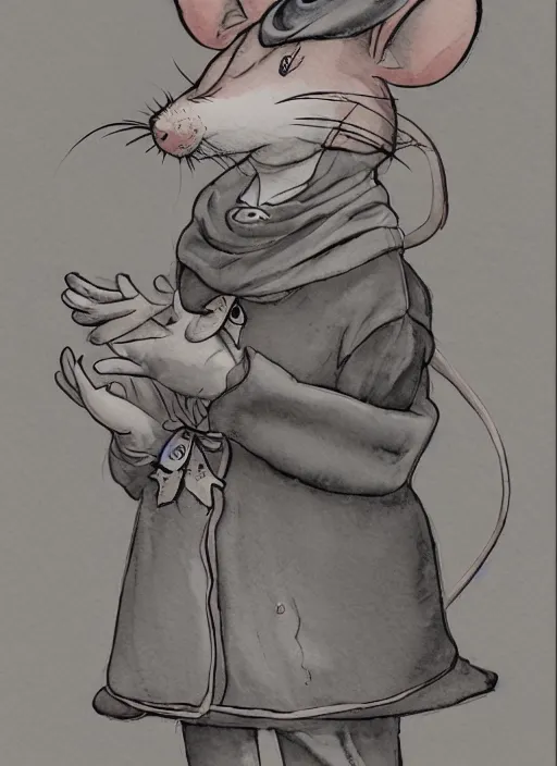 Image similar to a watercolor ink painting of the selfless female anthropomorphic mouse midwife. her wardrobe is complicated in the style of anti - art trending on artstation deviantart pinterest furaffinity hyper detailed photorealistic highlights and shadow hd 8 k post - processing high resolution