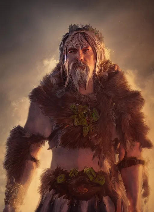 Image similar to A fantasy comic book style portrait painting of a male Druid elder, unreal 5, DAZ, hyperrealistic, octane render, cosplay, RPG portrait, dynamic lighting