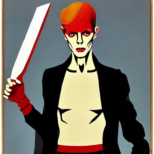 Image similar to the thin white duke holding a Bowie knife james jean masterpiece