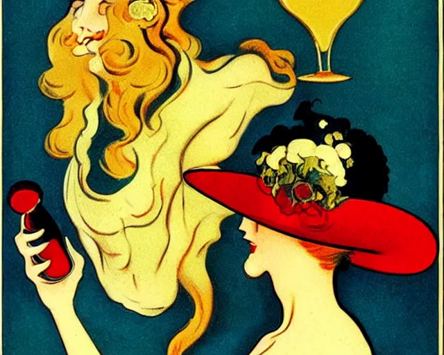 Image similar to vintage, champagne. art nouveau, french, realistic, cheerful, art work by leonetto cappiello, 1 9 0 2