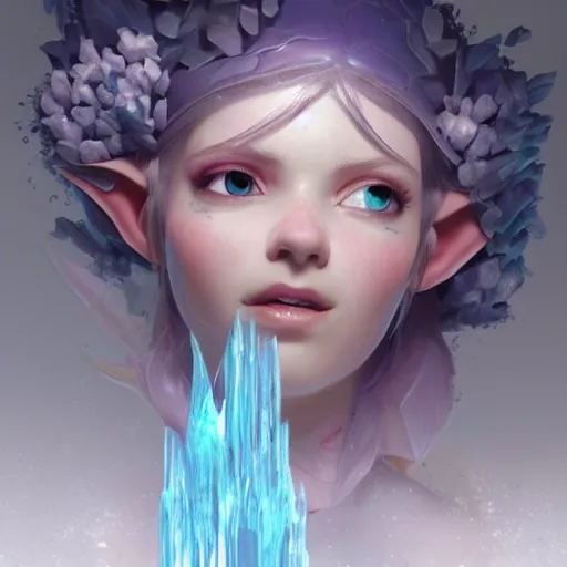 Image similar to a fantasy elf woman trapped and frozen trying to get out of a block of clear ice, with frozen flowers around her, treding artstation, greg rutkowski, cinema 4 d, cinematographic, greg rutkowski