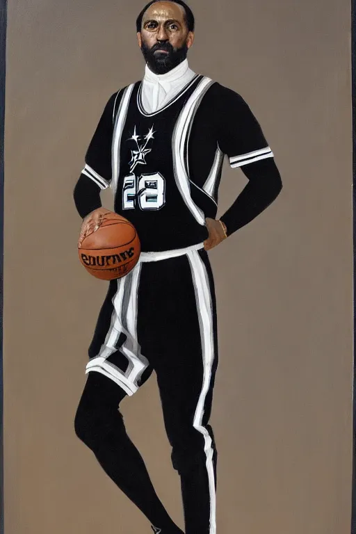 Prompt: full body portrait of the dictator of the san antonio spurs, 1 8 8 9, in full silver and black military garb, oil on canvas by william sidney mount, trending on artstation