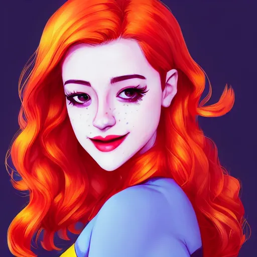 Image similar to a portrait of Lili Reinhart Batgirl comics, red hair, art by lois van baarle and loish and ross tran and rossdraws and sam yang and samdoesarts and artgerm, digital art, highly detailed, intricate, sharp focus, Trending on Artstation HQ, deviantart, unreal engine 5, 4K UHD image