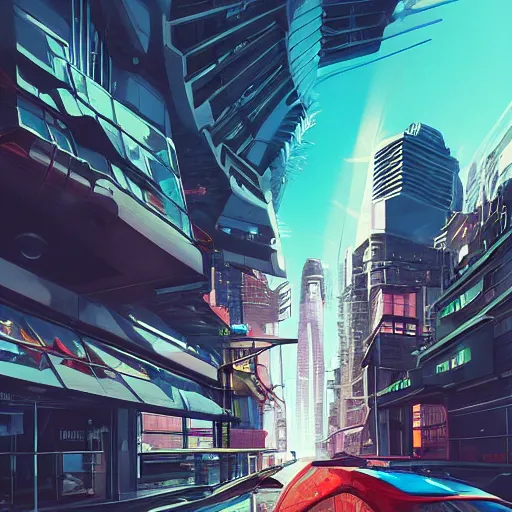 Prompt: street view, futuristic!!!!!! ( ( ( ( ( ( cyberpunk ) ) ) ) ) ), trending on artstation, fisheye!!! lens